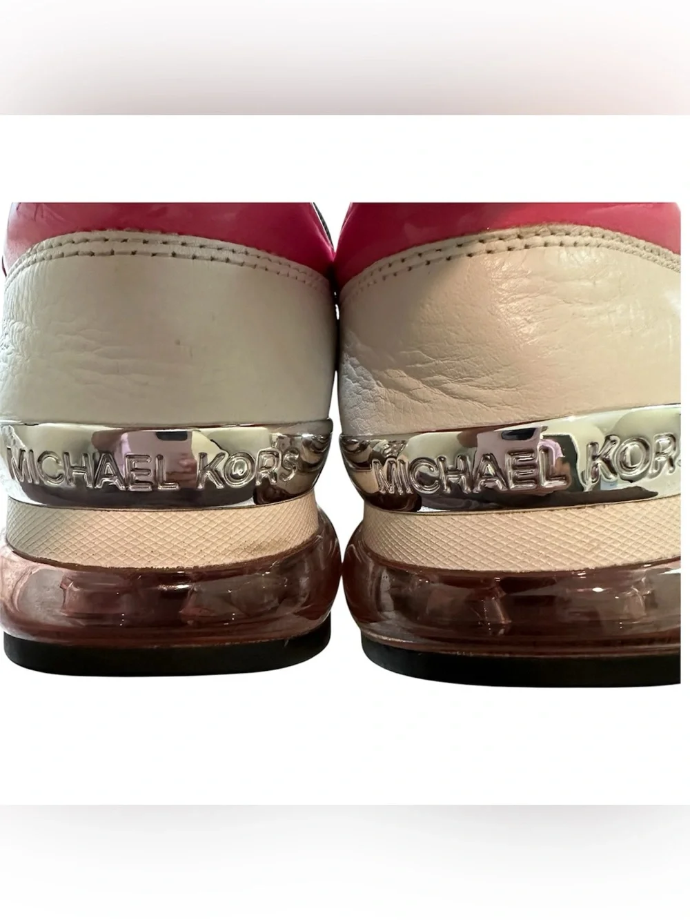 Michael Kors Women’s 7.5 Pink White Leather Mesh Lace Up Sneakers Casual Shoes